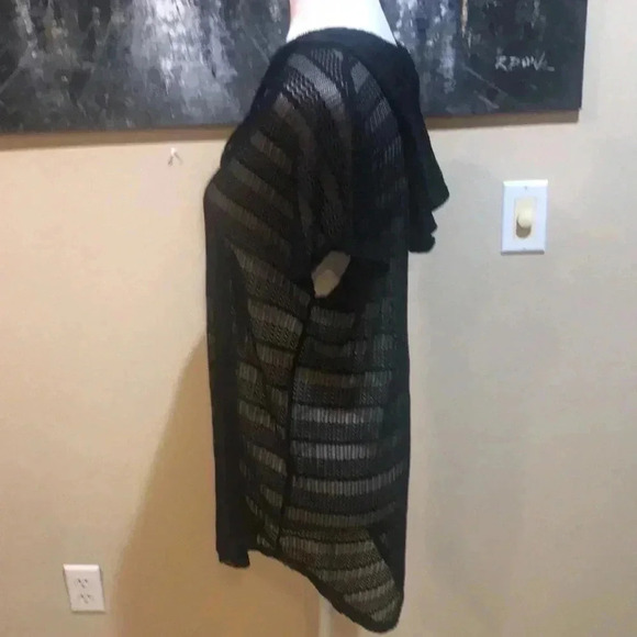 Dream Beach Black Hooded Swim Cover Up Rounded Hem Sheer Chevron Design-M - Picture 3 of 8